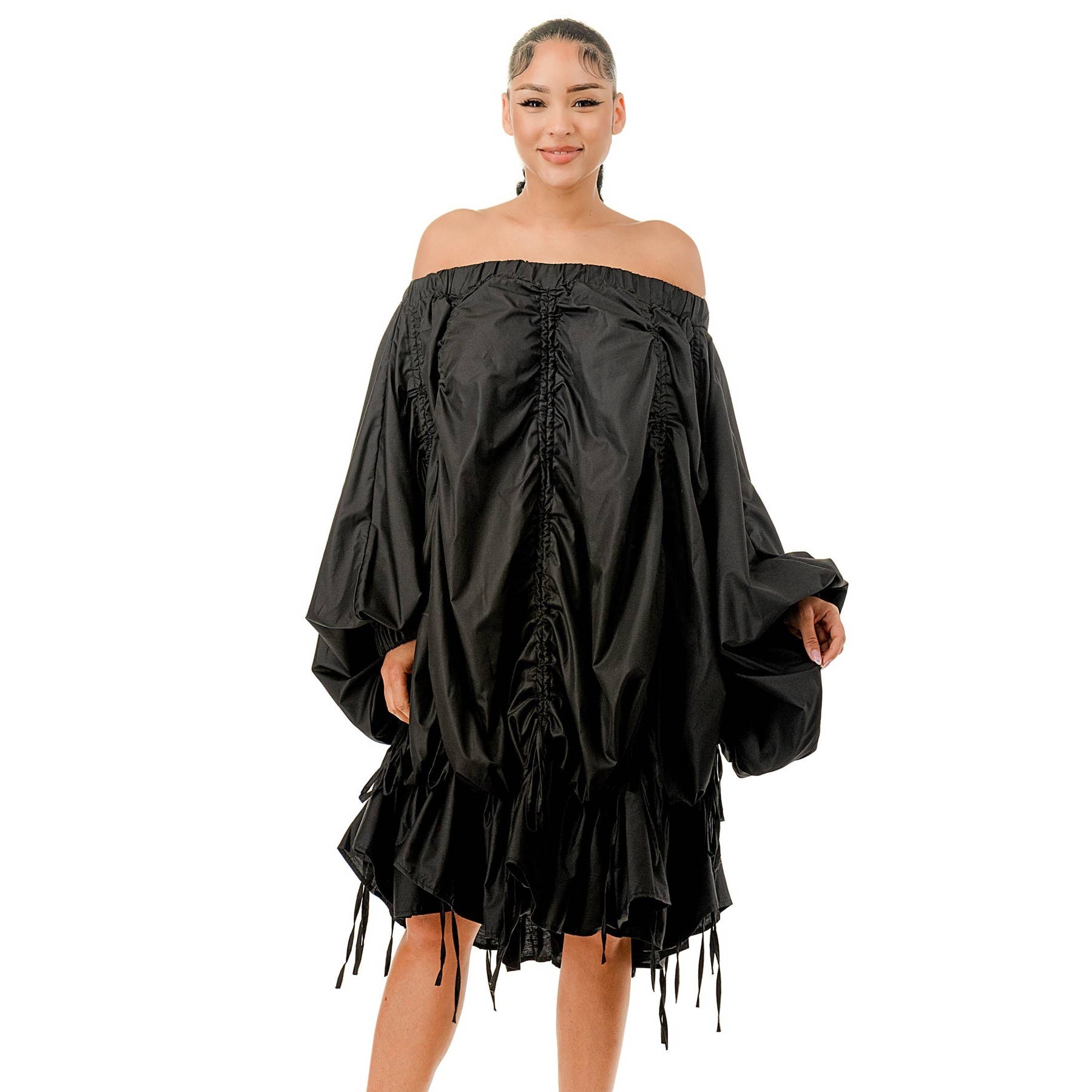 DORCAS - Wholesale Jurk - Dames - PLUS OFF-SHOULDER PARACHUTEJURK MET RUCHES5