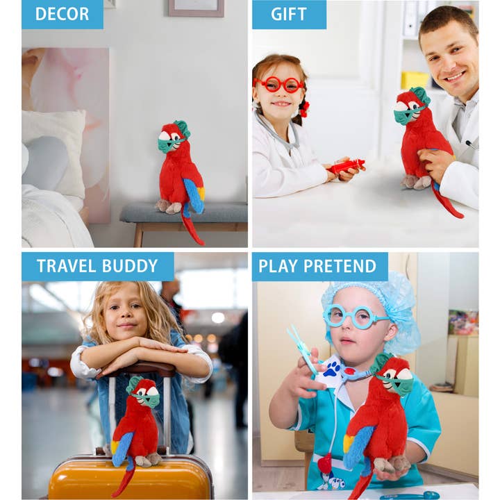 Cota Global – wholesale Fyllda/plyschleksaker - Barn och baby – Gosedjursdoktor - Supermjuk plysch - Röd papegoja