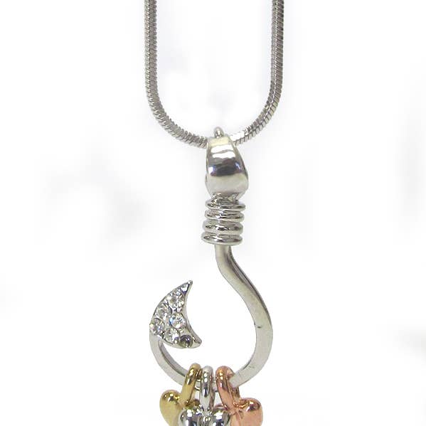 Jewelry Max - Wholesale Pendant/Charm Necklace - ( C291 )  CRYSTAL HEART FISHING HOOK PENDANT NECKLACE0