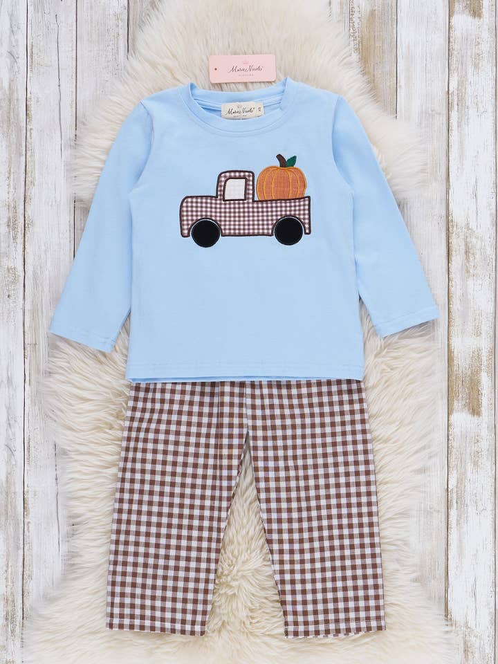 Pumpkin Pick Up Embroidered Striped Outfit for wholesale by Marie Nicole Clothing