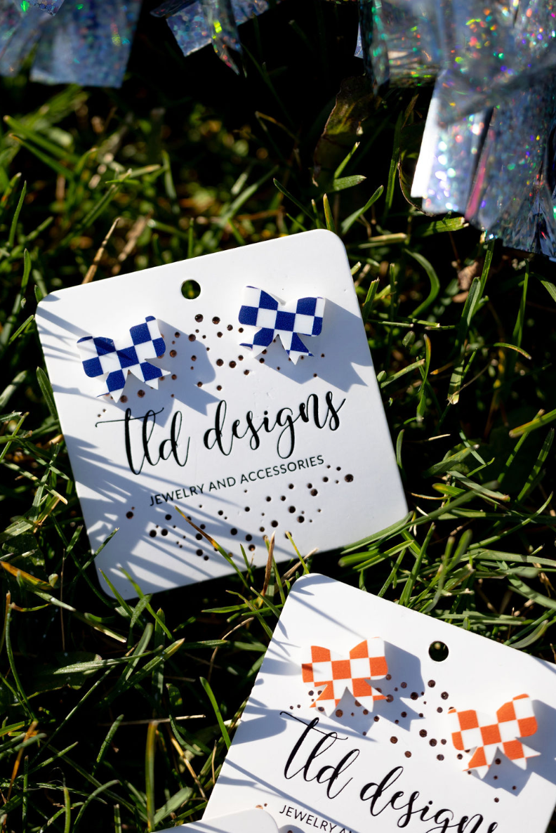 TLD Designs - Wholesale Stud/Post Earrings - Game Day Checkered bows9