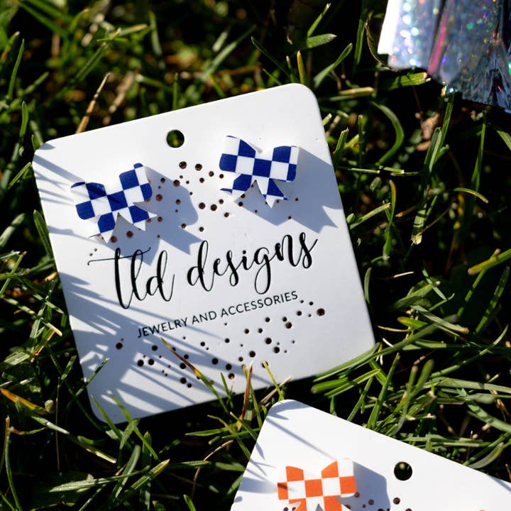 TLD Designs - Wholesale Stud/Post Earrings - Game Day Checkered bows9