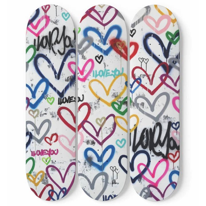 Colorful Heart Artwork 5 | Skateboard Deck Wall Art, Wall Hanged Room Decoration, Maple Wood, Accent Gift for Home, Aesthetic Wall Art for wholesale by SkateboardArtsy