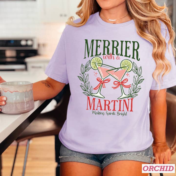 Shoppe SHC - Wholesale T-shirt (graphic) – women's - Merrier Martini Christmas Graphic Tee | Comfort Color8