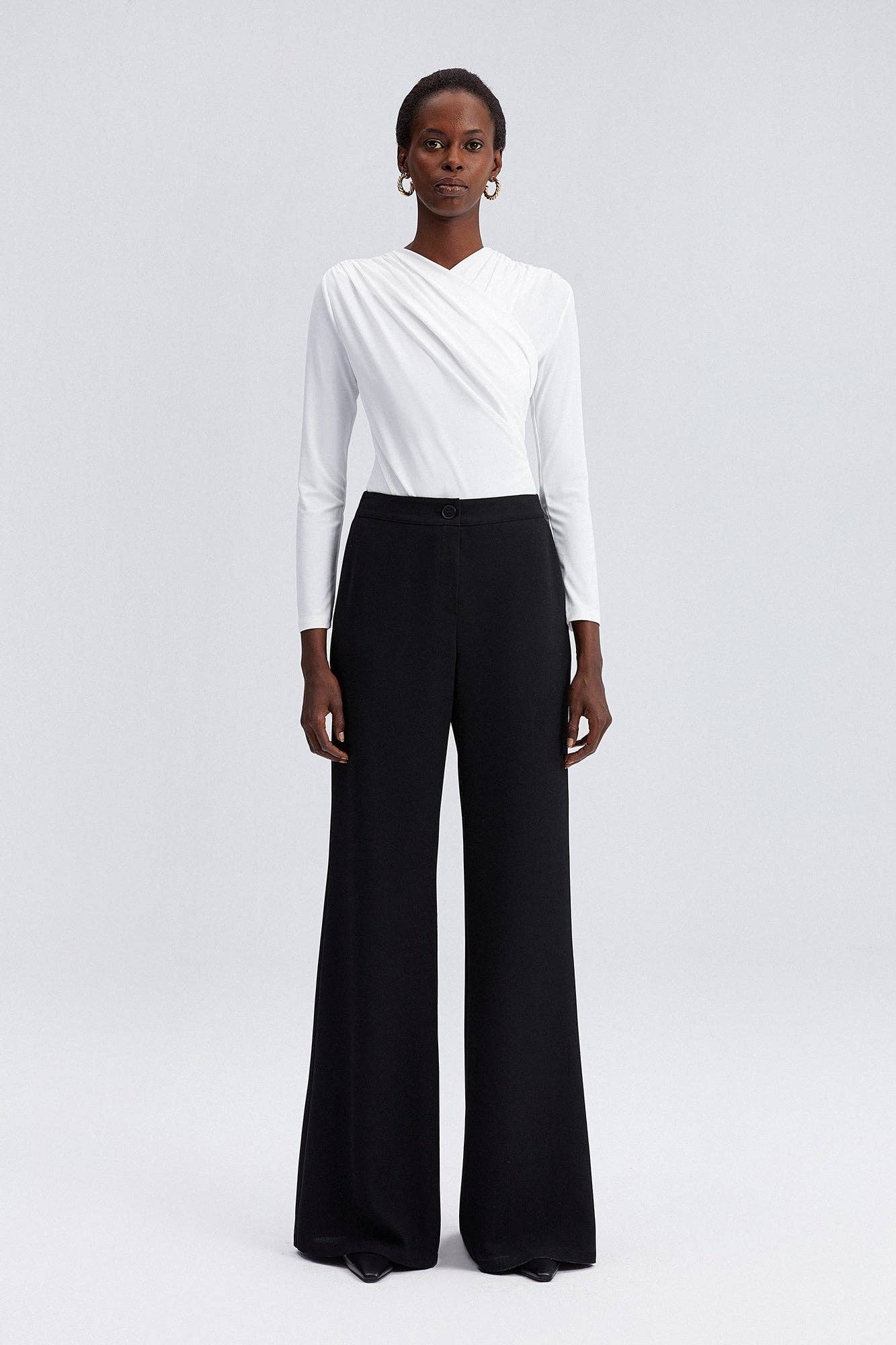 STRETCH DRAPED BODYSUIT IN ECRU - LONG SLEEVE WRAP FIT for wholesale on Faire2