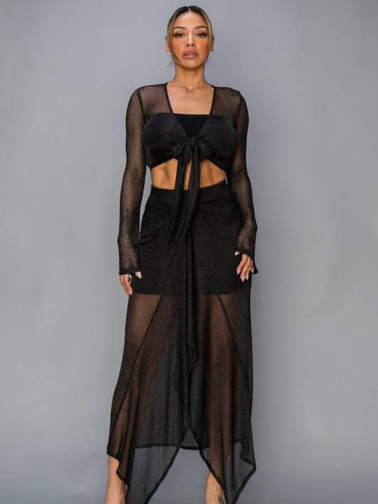 Assymetische topset met lange rok in metaal, gebreid, SM5587 voor wholesale door Miss Avenue