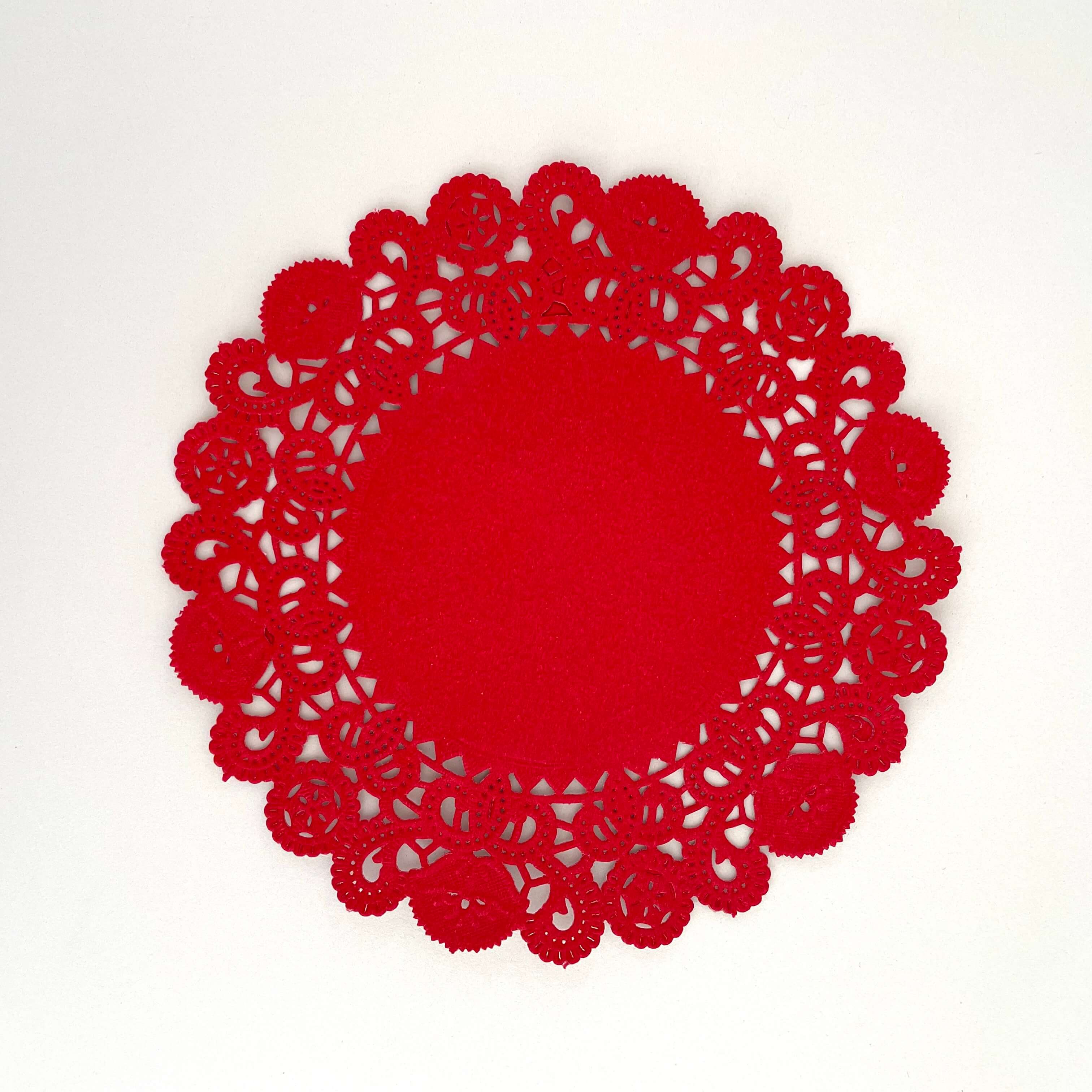 fort & field - Wholesale Doily - Red round 5" Valentines delicate laser cut paper doilies1