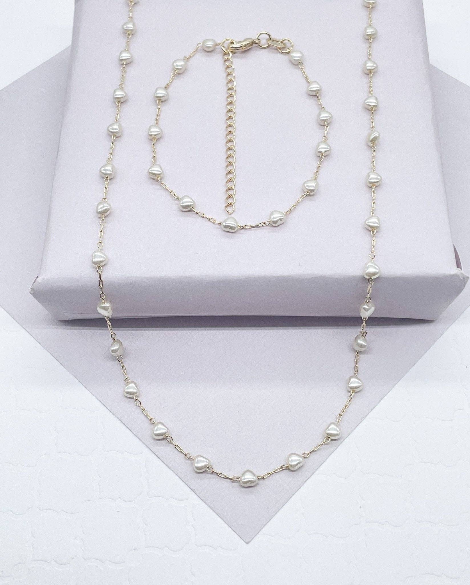 Milie - Wholesale Jewelry Set - 18k GF Tiny Heart Shape Pearl Set0