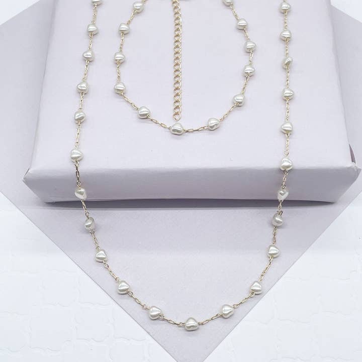 Milie - Wholesale Jewelry Set - 18k GF Tiny Heart Shape Pearl Set