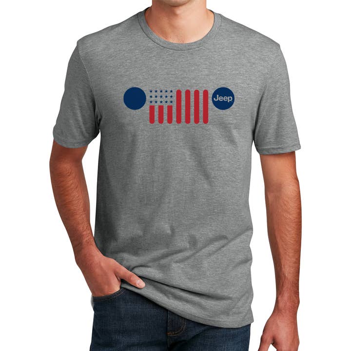 Camiseta Jeep® Flag Grille para hombre - Triblend Grey para venta al por mayor de Detroit Shirt Co.