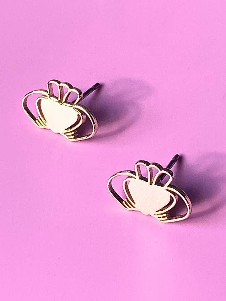 Heart Strong Beag Claddagh Stud Earrings for wholesale by Don't Kill My Vibe