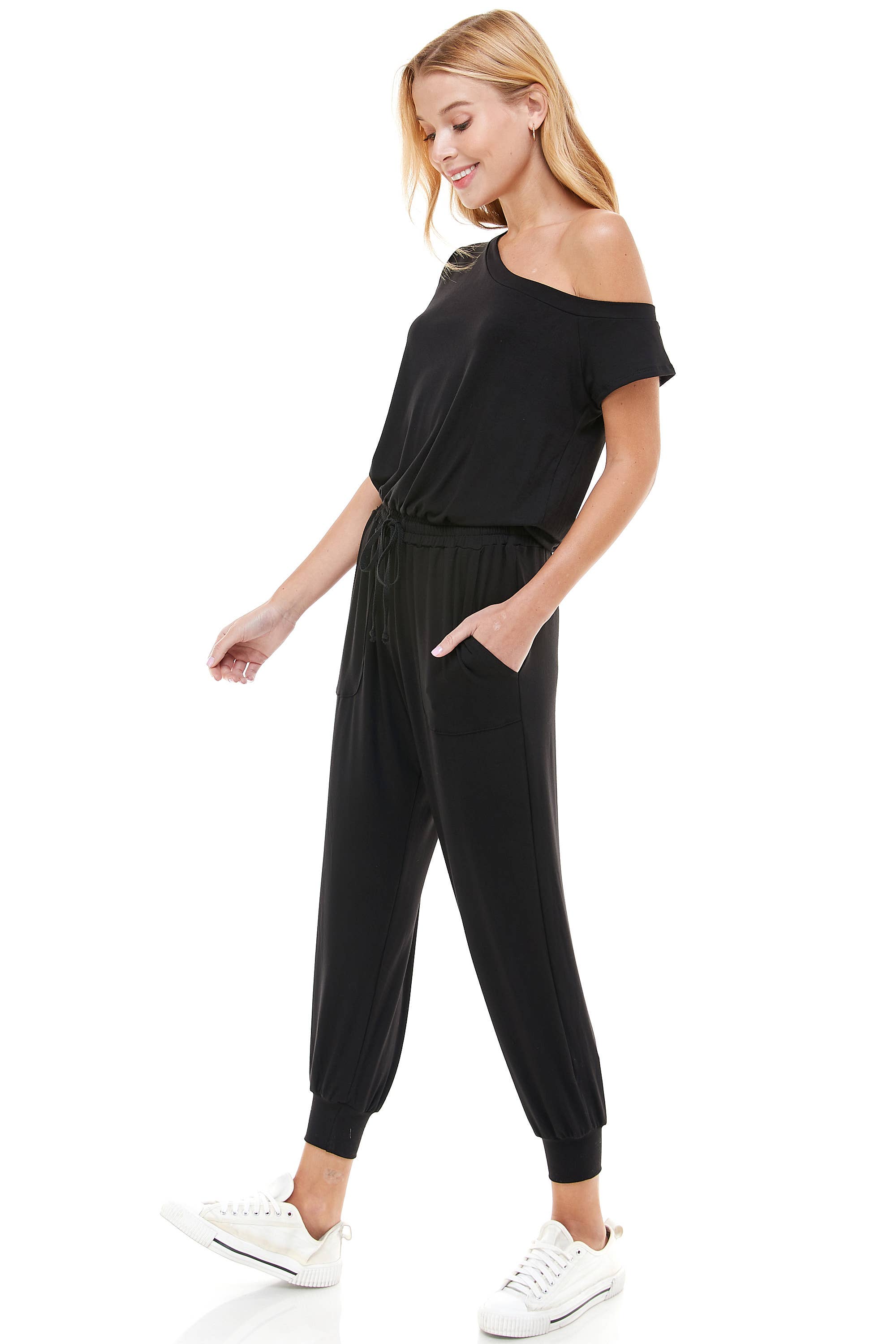 LOVING PEOPLE – wholesale Jumpsuit – Women's – Off Shoulder Elastic Waist Drawstring Jumpsuit0
