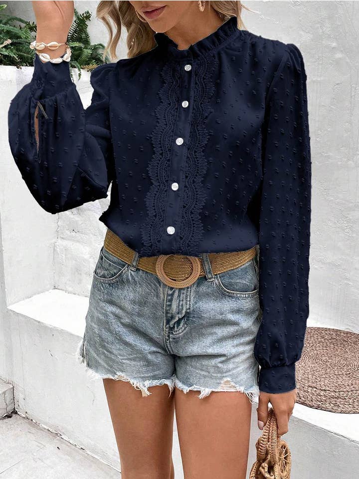Miss Sparkling - Venta al por mayor Blusa - Mujer - Top de encaje Swiss Dot