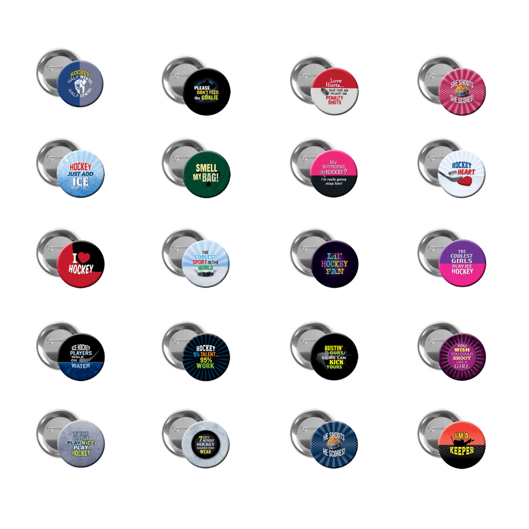 The Button Gal - Wholesale Lapel Pin/Button - SAVE 50% - BULK PACK - 480 Hockey 2 - 1.25" Pinback Buttons1