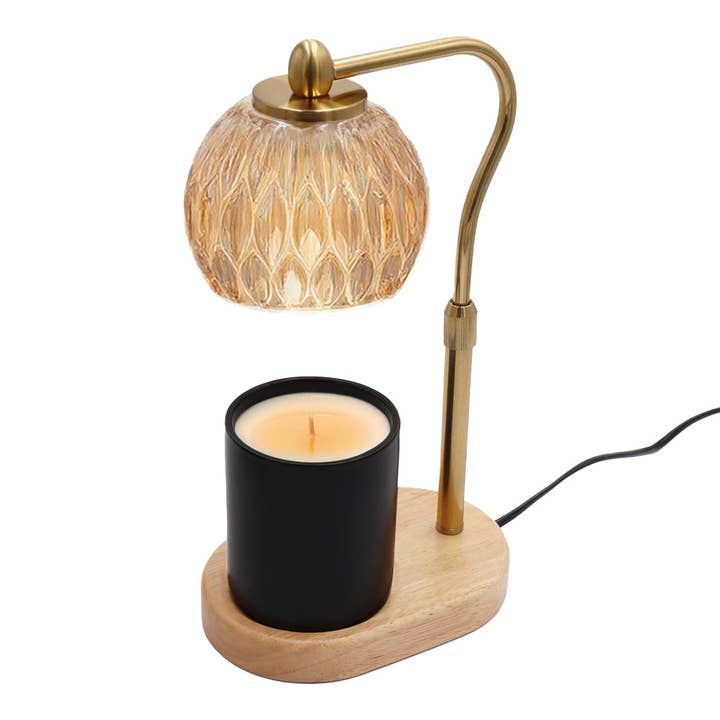 Candle Warmer Lamp - Crystal Glass & Wood Base - Gold for wholesale by Candyl