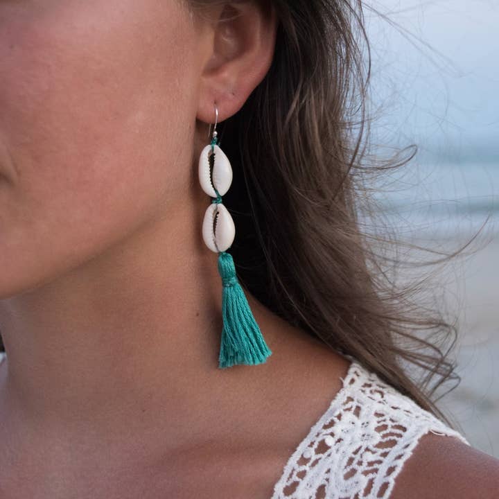 Indigo Moon Jewels - Wholesale Tassel Earrings - Calypso Double Cowrie Tassel Earrings3