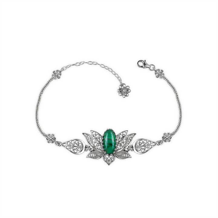Filigranist Jewelry - Wholesale Link & Chain Bracelet - Multi Gemstone Women Silver Lotus Flower Link Bracelet9