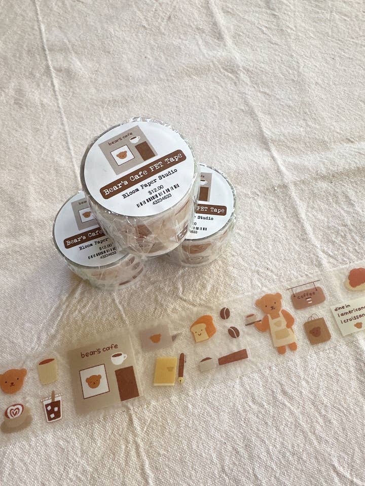 Bear's Cafe Kiss Cut PET Tape for wholesale by Bloom Paper Studio