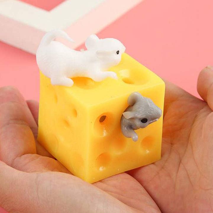 Multicolor Fun Mouse and Cheese Block Squeeze Stress Toy for wholesale on Faire7