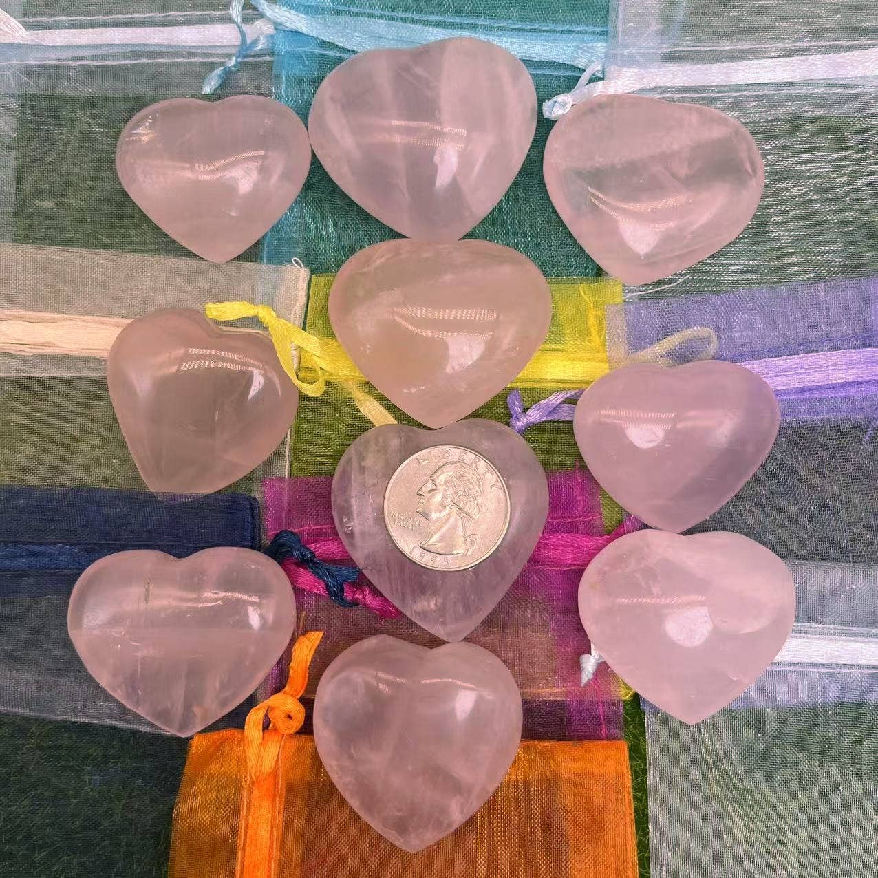 Crystal Deal· Wholesale Crystals & Gifts – Großhandel Spiritueller Stein/Kristall – Rosenquarzherz mit Geschenktasche & handgefertigter Karte, 2 Größen7