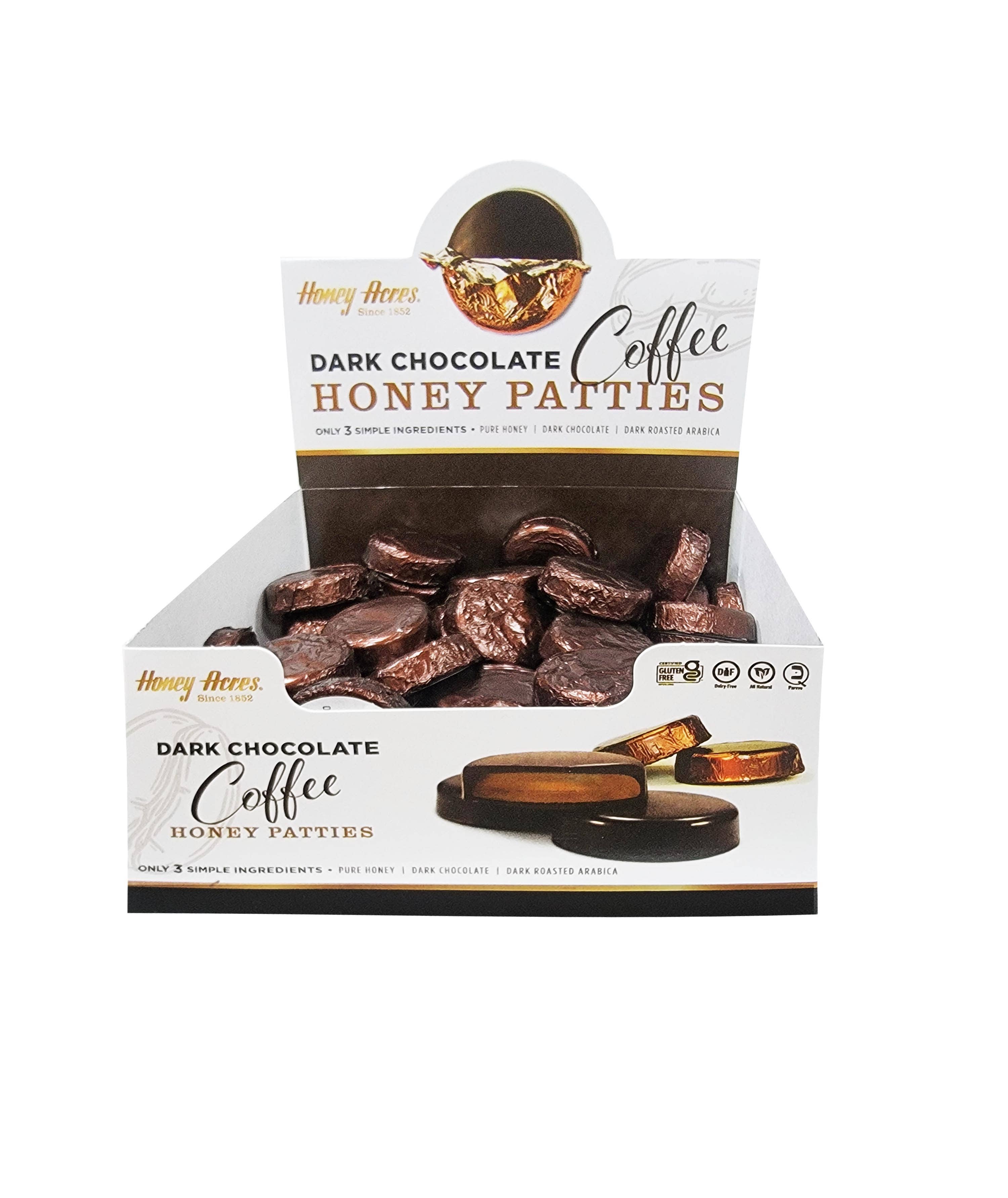 Honey Acres Inc. - Vente Friandises enrobées de chocolat - Galettes au chocolat noir, café et miel3