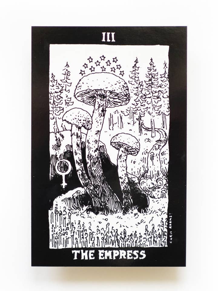 The Mushroom Tarot Empress Card Sticker for wholesale by Sporelust!