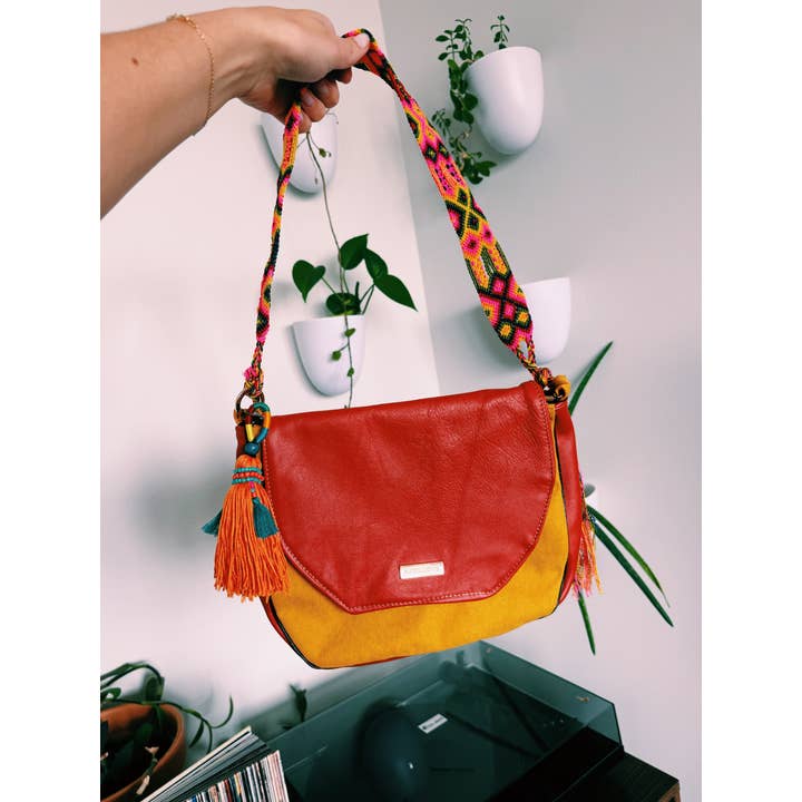 Pura Vida - Wholesale Crossbody Bag - Women's - Leather Mexican Colorful purse 8x10 in | clutch purse 8