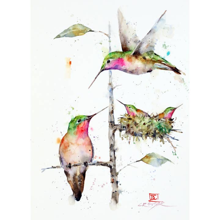 5 x 7" Greeting Card 'HUMMINGBIRD FAMILY' for wholesale by The Art of Dean Crouser Greeting Cards & Stickers