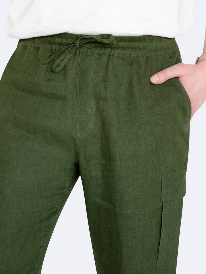 Calças de Linho Cargo por atacado de VADU Linen