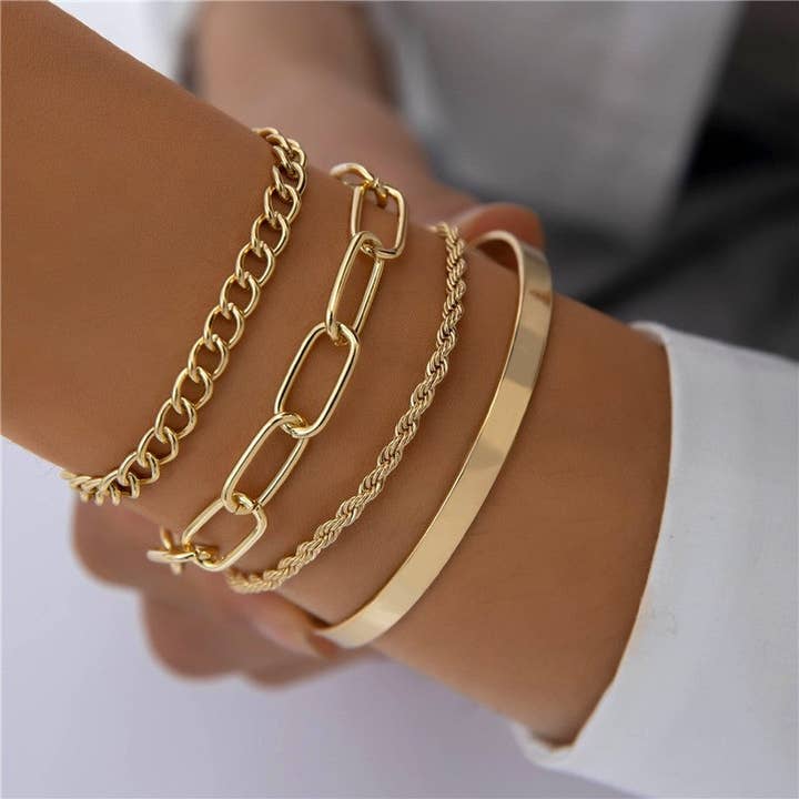 Plush Looks - Wholesale Jewelry Set - Elegant Geometric Open Bangle Set2