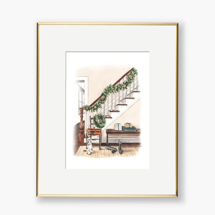 Startseite für die Holdiays Staircase Aquarell Kunstdruck für den Großhandel von Paper Betty