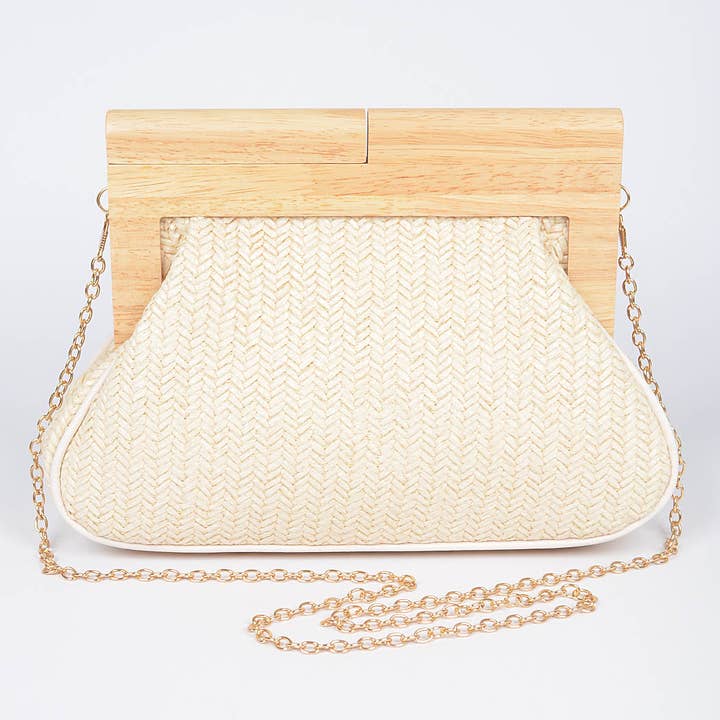 Faux Straw Wood Frame Clutch for wholesale by 3AM BY H&D ACCESSORIES