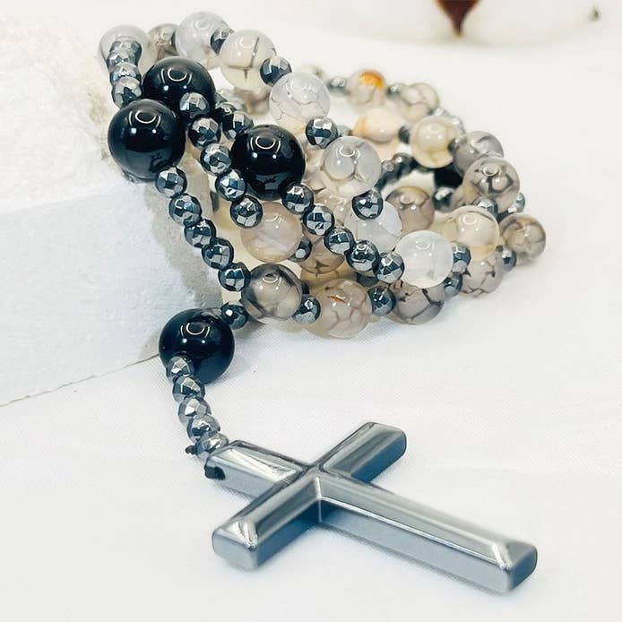 GemMeet - Wholesale Prayer Beads Necklace - Cross Catholic Stone Rosary Necklace 18