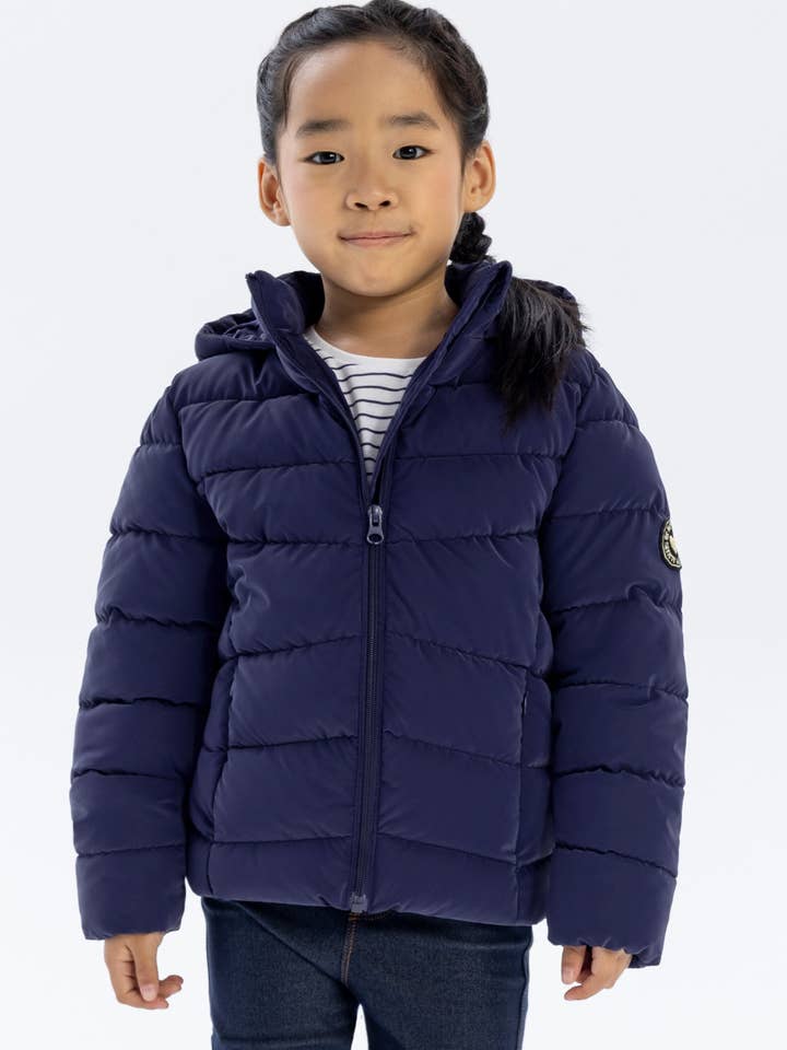 Girls Padded Jacket Navy Blue Quilted Hooded Design for wholesale by Minoti sp. z o.o.