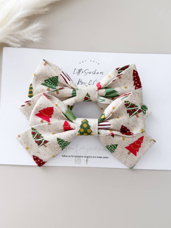 Christmas Trees Christmas Pinwheel Hair Bow for wholesale by Little Sunshines Bow & Co
