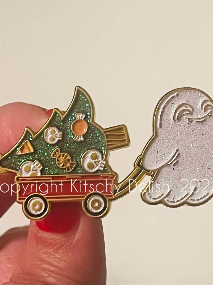 Christmas Spirit enamel pin with glitter for wholesale by Kitschy Delish
