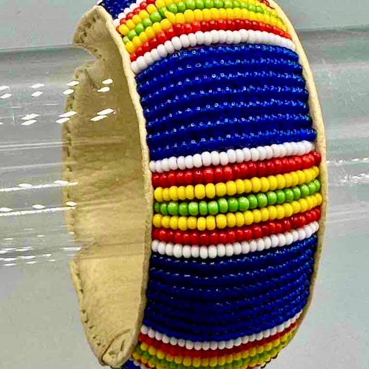 The Niger Bend - Wholesale Beaded Bracelet - Rasta Stripes Design Wide Beaded Leather Bracelet - Mali