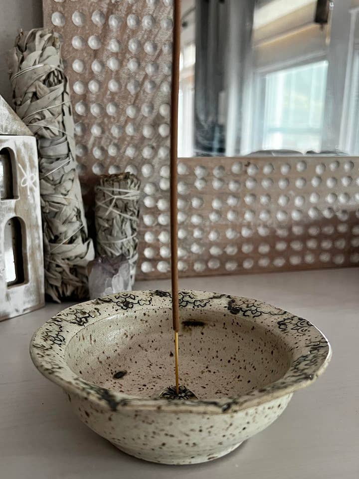 Handmade Ceramic Incense Burner in Sand for wholesale by Gina DeSantis Ceramics
