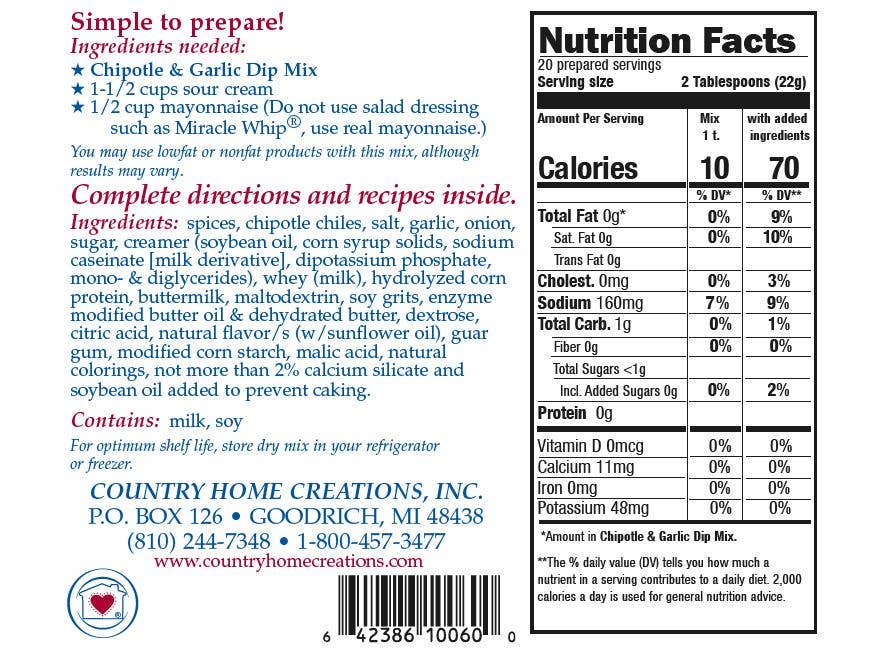Country Home Creations - Wholesale Dip - Chipotle Garlic Dip Mix2