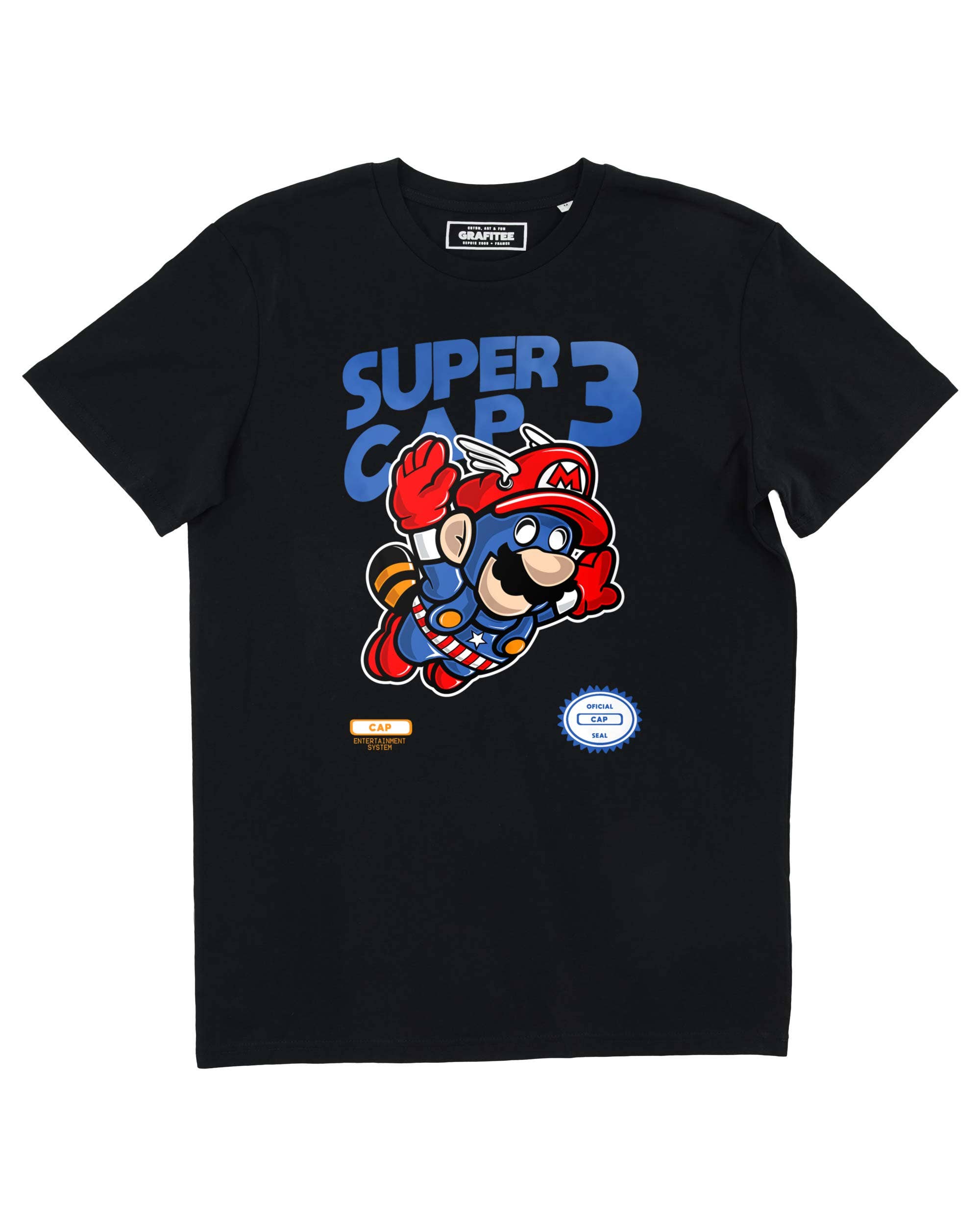 Black Super Captain Mario T-Shirt - Video Games T-Shirt for wholesale on Faire0