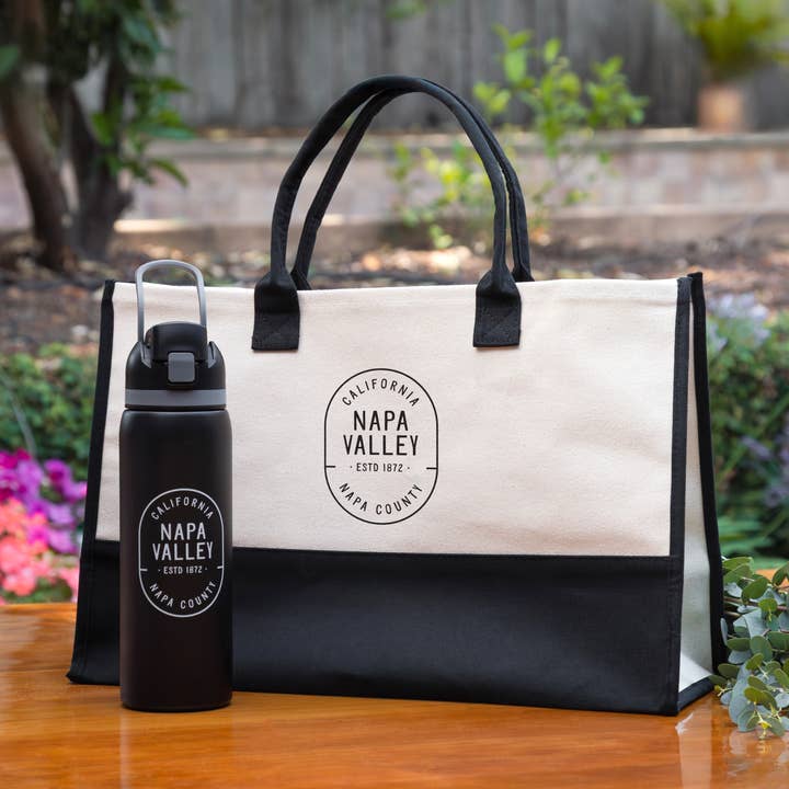 Custom 20 Oz. Cabana Tote with Black Handles for wholesale by Mercantile 12
