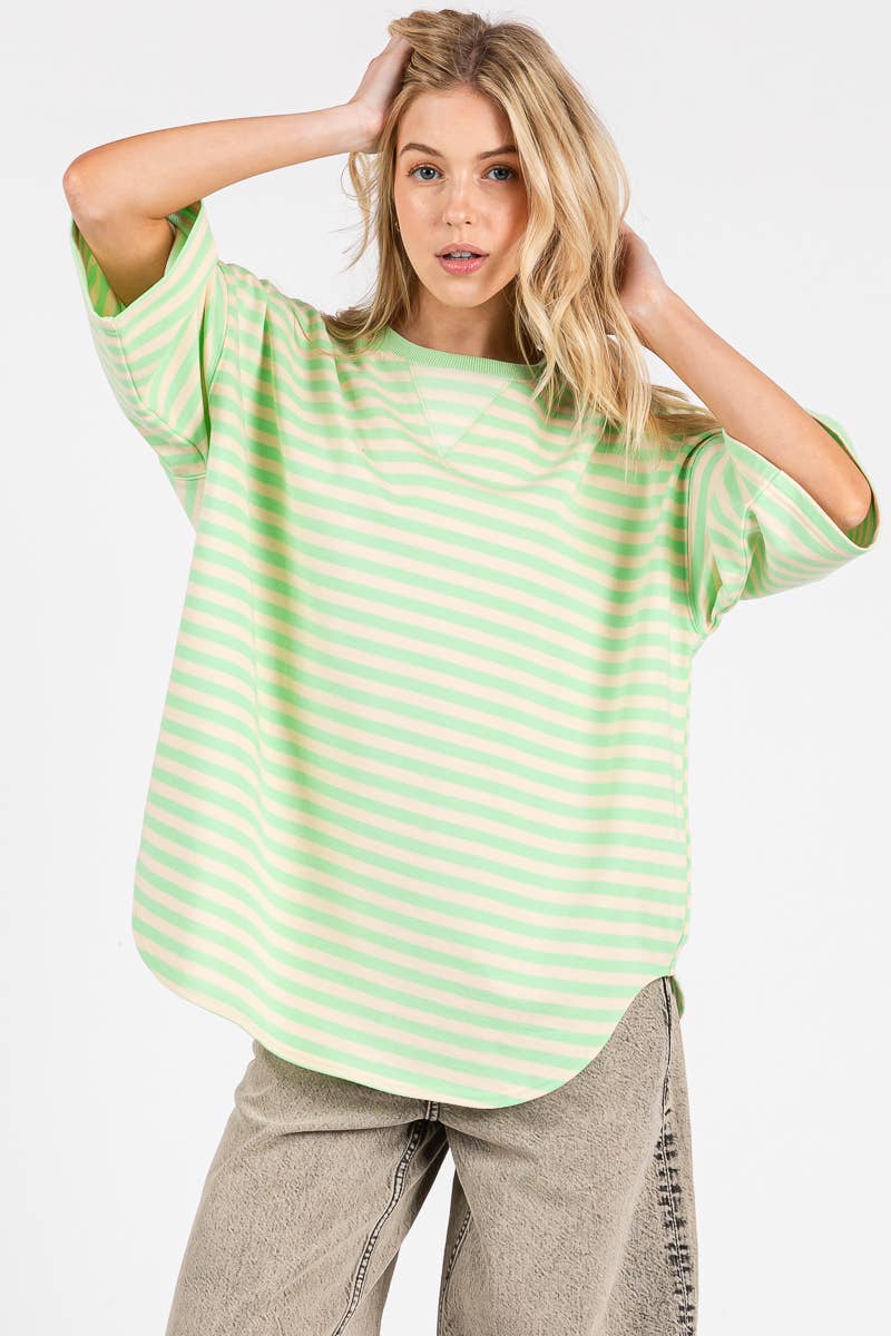 Sewn and Seen - Wholesale Tunic - Women's - STRIPED OVERSIZED SHORT SLEEVE TOP 35