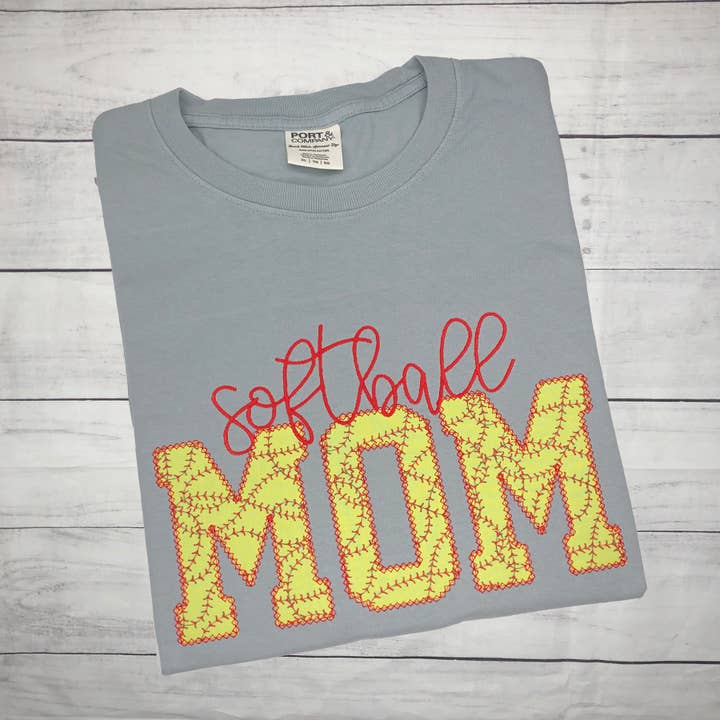 Softball Mom Applique Short Sleeve TShirt for wholesale by Handmade Pieces Company LLC