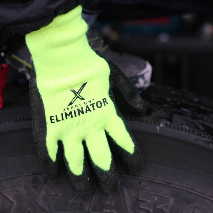 Hi Viz Green Black HANDS ON™ Lined Smooth Nitrile Coated Gloves for wholesale on Faire1