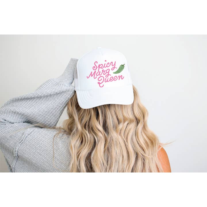 Spicy Marg Queen DTF Printed White Trucker Hat for wholesale by Southern Attitude Designs Inc