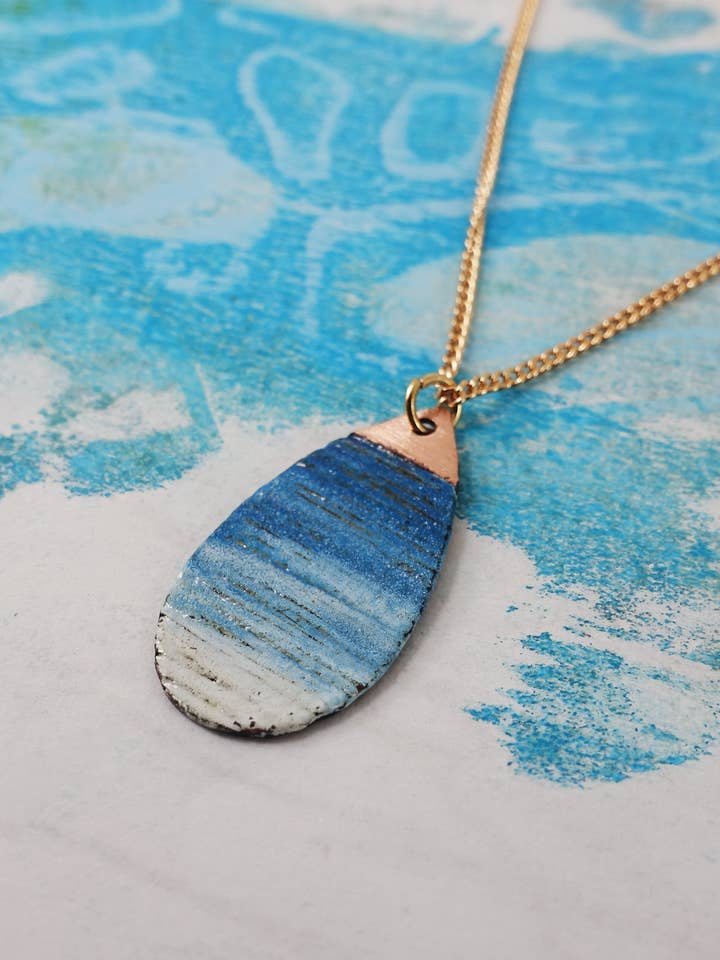 Oval Copper and Enamel Textured Pendant in Turquoise for wholesale by 830 Degrees
