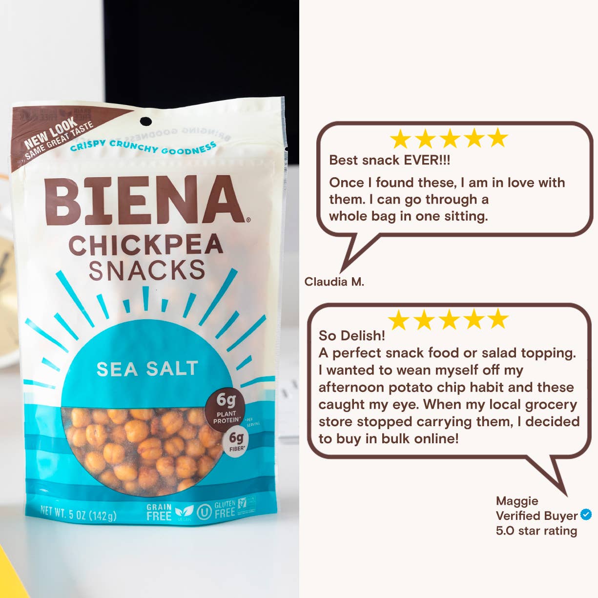 Biena Snacks - Wholesale Nuts - BIENA Roasted Chickpea Snacks Sea Salt 5 oz x 8ct Case5