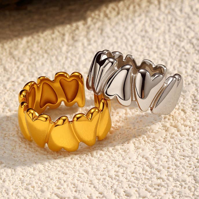 Hollow Heart Ring Geometric Design Gold Plated Steel S5P008 for wholesale by alberalkirk