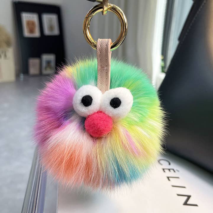 Multicolour Real Fox Hairball Cartoon Figure Hanging Accessory for wholesale on Faire