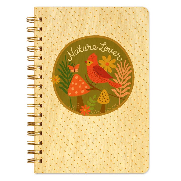Carnet en bois Nature Lover - Cardinal, Champignons & Fleurs pour la vente par Night Owl Paper Goods